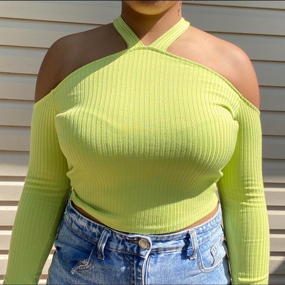 Lime Green Off The Shoulder Top - Picture 2 of 4